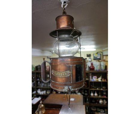 An unusual copper metamorphic ships lantern, labelled 'Cera-Light Co Ltd, Glasgow' and numbered 25688. 