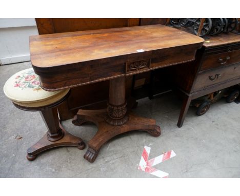 A William IV carved rosewood pedestal card table, 91cm wide.&nbsp;&nbsp; 