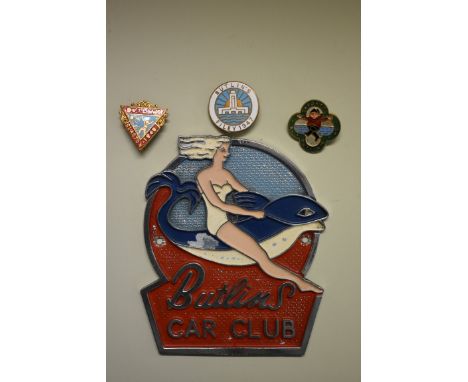 A 'Butlin's Car Club' radiator badge;&nbsp;together with three other vintage Butlin's enamel badges. (4) 