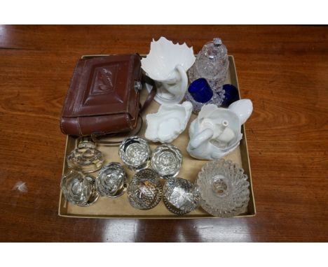 A mixed lot, to include: three pairs of faceted glass door knobs; a Royal Worcester dolphin dish; a vintage Ensign camera; et