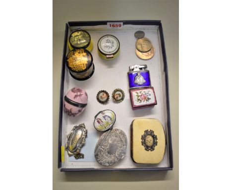 A mixed lot,&nbsp;to include a Georgian enamel patchbox; and a Ronson 'Royal Navy Medical Corps' lighter. 