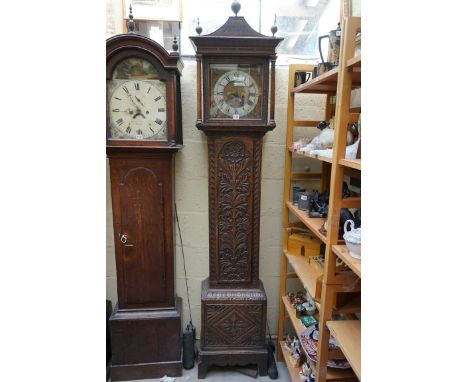 An 18th century and later carved oak 8 day longcase clock,&nbsp;the 10 3/4in square brass and silvered dial inscribed 'John H