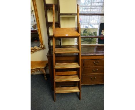 An old pine library folding step ladder,&nbsp;with brass inset treads, labelled 'Pioneer'. 
