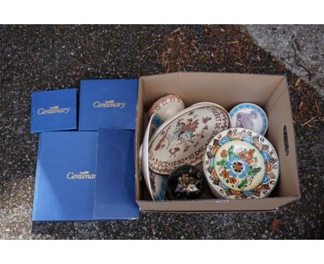 Three Poole pottery commemorative Daily Echo items; together with a tobacco jar, a quantity of plates and a Breda pottery cak