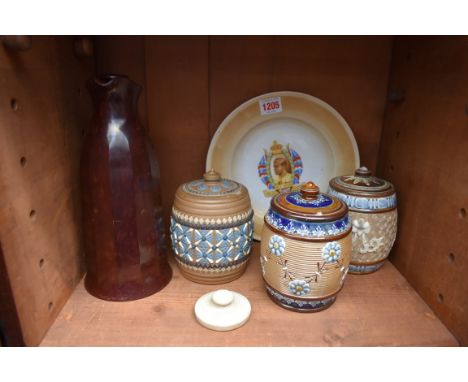 A mixed lot, comprising: a vintage Thermos Bakelite flask; a Shelley Edward VIII commemorative plate; and three Doulton Lambe