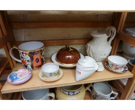 A mixed group of 19th century and later pottery and porcelain,&nbsp;to include: a Royal Worcester blanc de chine wall pocket.