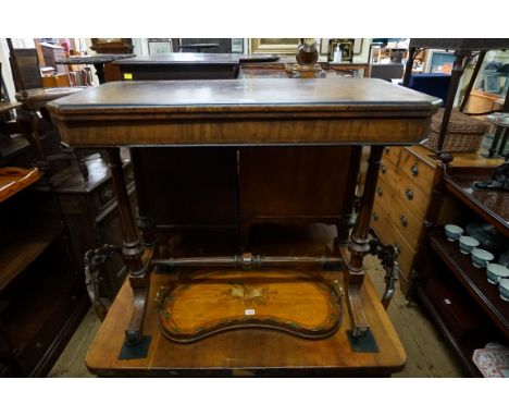 A Victorian figured walnut and line inlaid card table,&nbsp;90cm wide. 