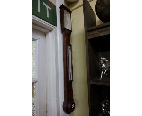 A good 19th century figured mahogany and ebony strung stick barometer,&nbsp;the ivory dials inscribed 'C W Dixey, Optician to