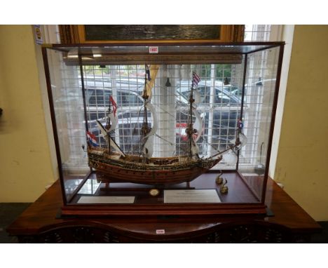 An impressive 1:100 scale scratch-built model of The Dutch East India Company ship 'Prins Willem',&nbsp;in glazed case, 68.5c