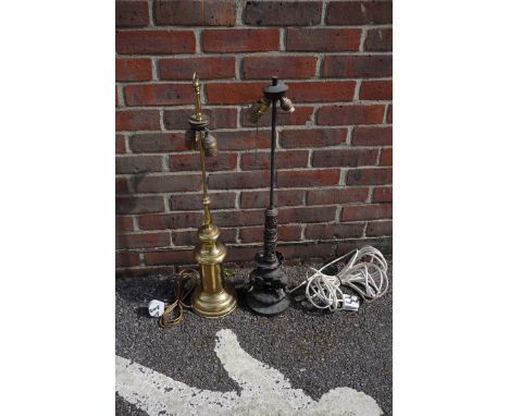 An elephant table lamp; together with a brass table lamp. 