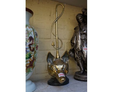 An old brass fox head and whip doorstop,&nbsp;45.5cm high.&nbsp; 
