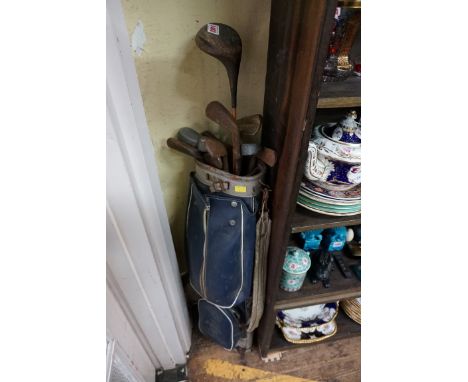 Twelve vintage golf clubs,&nbsp;in old bag.&nbsp; 