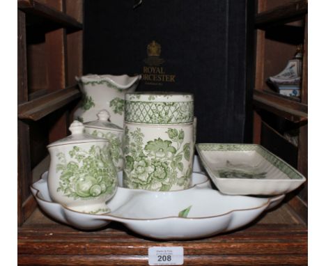 An assortment of Masons ironstone green and white dressing tableware, to include a water jug and tea canister, together with 