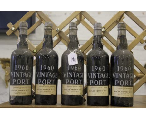 Five bottles of 1960 Butler Nephew & Co vintage port from Vila Nova Gaia