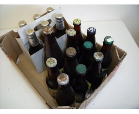 Selection of various vintage beer bottles including some sealed Tetleys, Ramsden Strong Ale, Gilmours Extra Stout etc 