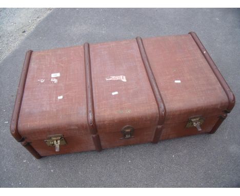 Vintage flat top travelling trunk with lift out tray 