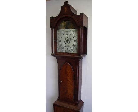 Mahogany cased 8 day long case clock by J Jefferson Driffield with painted dial with secondary and date dial (48.5cm x 25.5cm