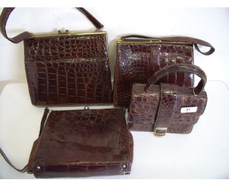 Four vintage ladies crocodile skin handbags 
