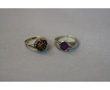 TWO 9CT GEM SET DRESS RINGS, ring sizes M and N, approximate weight 4.4 grams