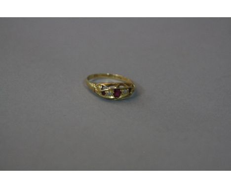 AN EDWARDIAN 18CT RUBY AND DIAMOND GYPSY RING, ring size M, approximate weight 2.3 grams