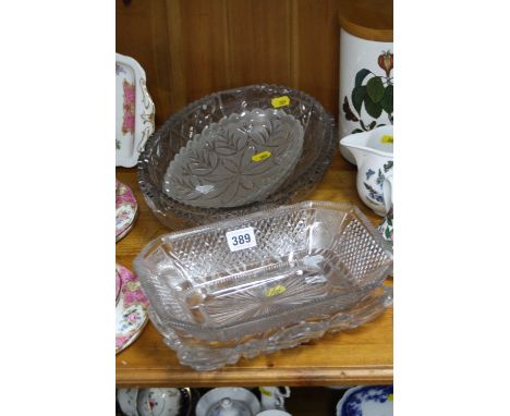 SIX VARIOUS 19TH CENTURY OVAL AND RECTANGULAR GLASS DISHES, including some for epergne centre pieces