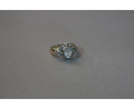 A 9CT AQUAMARINE AND DIAMOND RING, ring size L, approximate weight 3.4 grams                                                 