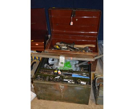 TWO METAL BOXES, containing automotive tools