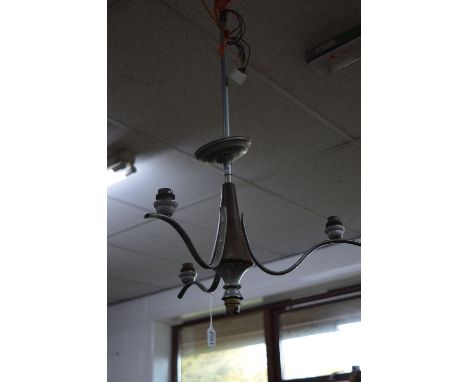 AN ART DECO THREE BRANCH CEILING LIGHT, with yellow shades (sd)