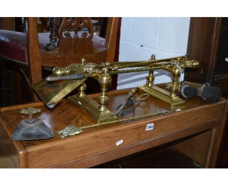A QUANTITY OF BRASS MISCELLANEOUS, including fire irons and stand, firescreen, coal bucket, etc