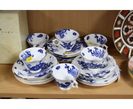 ROYAL WORCESTER BLUE DRAGON TEAWARES, to include six cups, six saucers and six tea plates (hairlines)