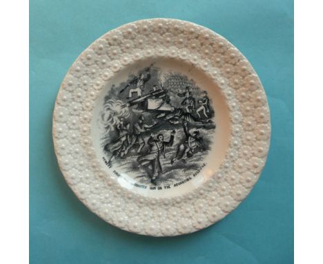 1857 William Hewett VC RN: a rare nursery plate with florette moulded border printed in black with a battle scene entitled ‘H