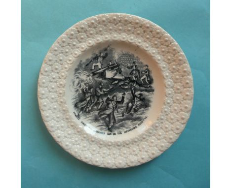 1857 William Hewett VC RN: a rare nursery plate with florette moulded border printed in black with a battle scene entitled ‘H