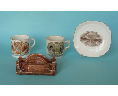 George V and Mary Visits: a Grimwades mug for July 1928 to Newark, a composition model for October 1928 for the Tyne Bridge o