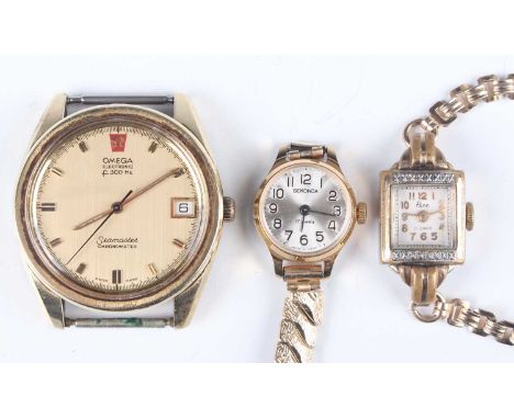 An Omega Electronic F300 Hz Seamaster Chronometer gilt metal fronted and steel backed gentleman's wristwatch, circa 1972, the