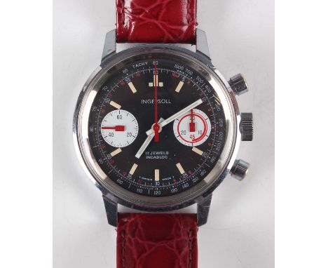 An Ingersoll 'Reverse Panda' Chronograph steel backed gentleman's wristwatch with unsigned jewelled Valjoux 7733 caliber move