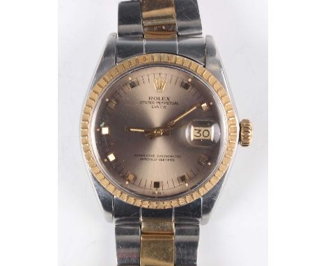 A Rolex Oyster Perpetual Date stainless steel and gold gentleman's bracelet wristwatch, Ref. 1505, circa 1970, with signed an