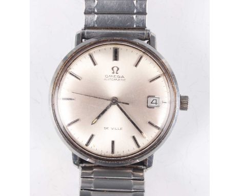 An Omega De Ville Automatic stainless steel circular cased gentleman's wristwatch, Ref. 166033, the signed silvered dial with