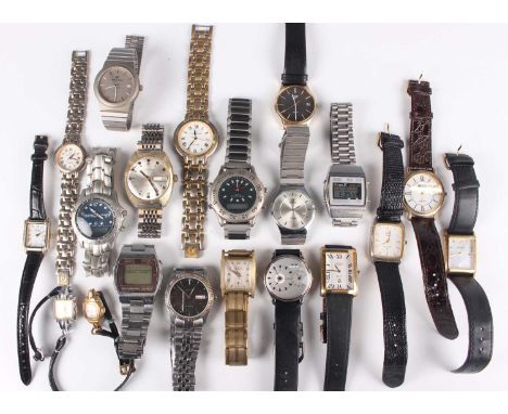 A collection of sixteen gentlemen's wristwatches, including a Rotary Elite gilt metal rectangular cased wristwatch, case widt