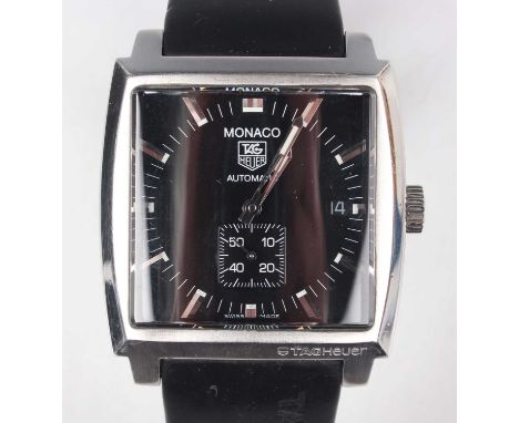 A Tag Heuer Monaco Automatic stainless steel curved square cased gentleman's chronograph wristwatch, Ref. WW2110, with signed