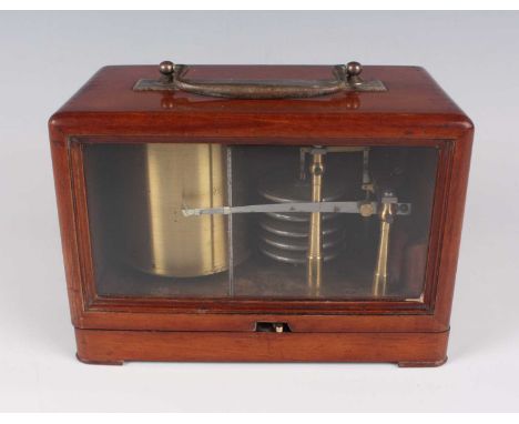 A late 19th century French mahogany cased barograph by Richard Frères, with gilt lacquered mechanism and clockwork recording 