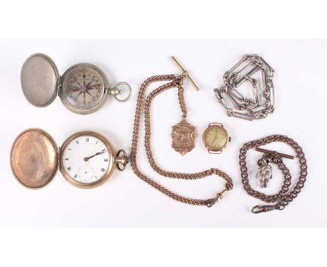 An Elgin gilt metal hunting cased keyless wind gentleman's pocket watch, case diameter 5cm, together with a 9ct gold lady's w