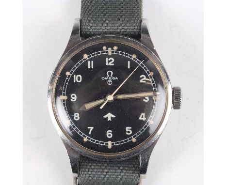 An Omega MoD Royal Air Force issue stainless steel circular cased pilot's wristwatch, circa 1953, the signed and jewelled mov
