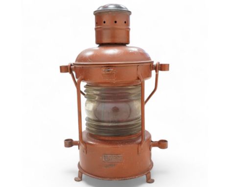 Ships lantern, marked 'J H Peters & Bey Hamburg 11', converted to electric, H49cm 