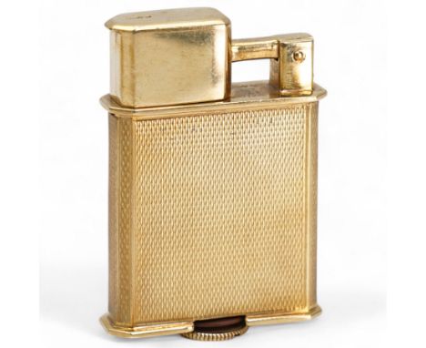 Art Deco 9ct gold Everest de Luxe lighter, with engine turned decoration, case by Stockwell & Co, London import mark 1930Cond