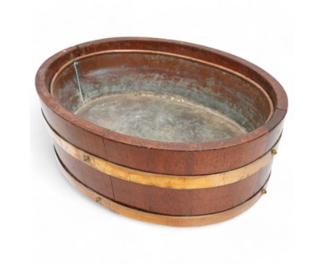  20th century Lister type coopered oval planter with metal liner W45cm