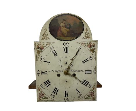 8-day -19th century painted longcase clock dial and movement - signed J. Hodgson of Whitehaven 13" x 18.5"  With bell, no wei