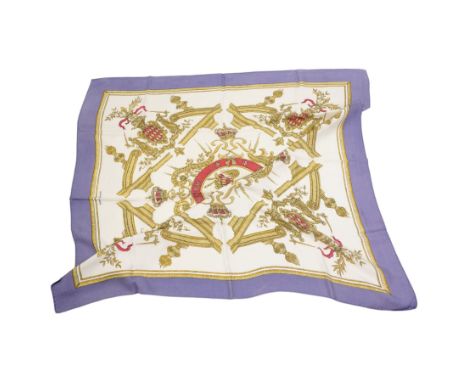 Hermes 'Deo Juvante Monaco' silk scarf, in the grey and cream colourway, possibly designed by Hugo Grygkar, 88cm x 88cm