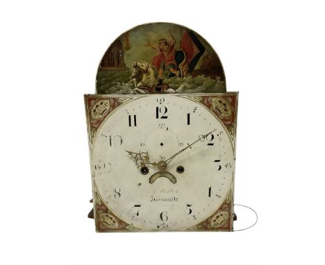 8-day -19th century painted longcase clock dial and movement -  signed J Parker of Horncastle 13" x 18.5".With bell, no weigh