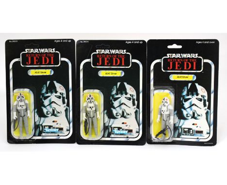 Star Wars: Three vintage Kenner, Return of the Jedi, AT-AT Driver, carded figures, sealed blister packs, one with punched tab