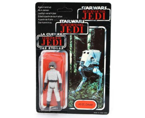 Star Wars: A vintage Kenner, Return of the Jedi, AT-ST Driver, carded figure, tri-logo, sealed blister pack, unpunched tab.